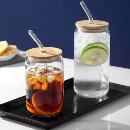 Glass Cup with Bamboo Lid & Straw | 350ML / 550ML