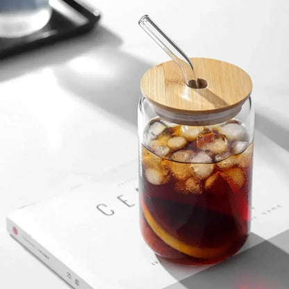 Glass Cup with Bamboo Lid & Straw | 350ML / 550ML