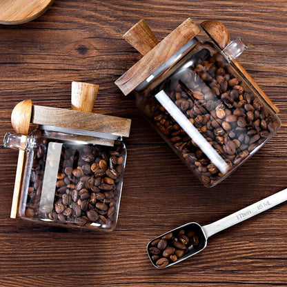 Glass Coffee Bean Storage Jar | Airtight Sealed with Wooden Lid & Spoon